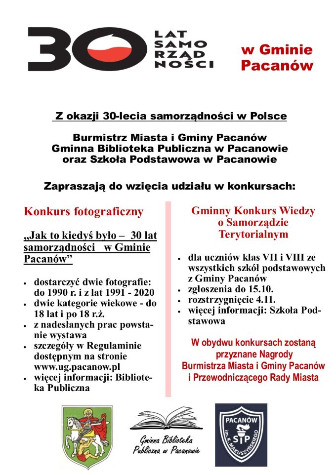 Zaproszenie do udziau w konkursach z okazji 30-lecia samorzdnoci w Polsce